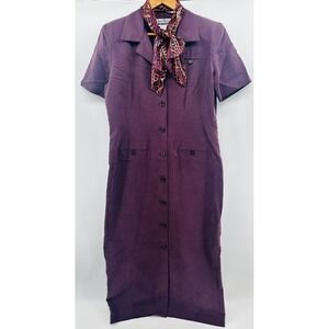 VTG Sheri Martin Dress Scarf 12 Purple Rayon Blend Button Front Maxi HH43